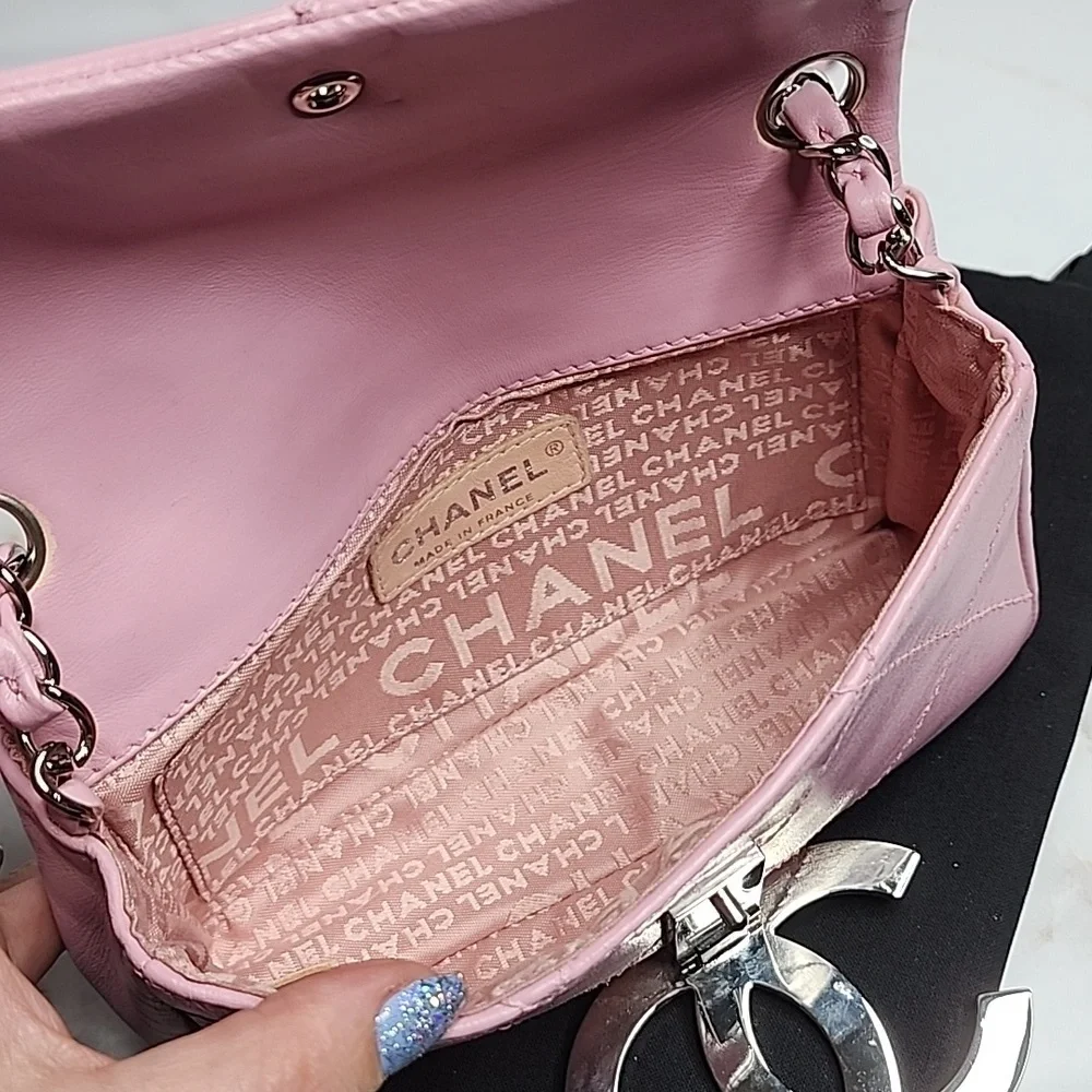 Chanel quilted extra large logo pink crossbody
